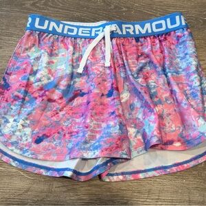 Under Armour Girl’s Pink and Blue Printed Athletic Shorts